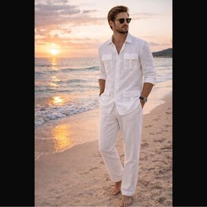 White/cream 100% linen leisure wear